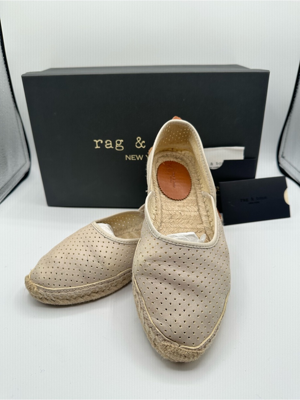 rag & bone New York Women's Off White Perforated Georgie Espadrille Flats Sz 6.5